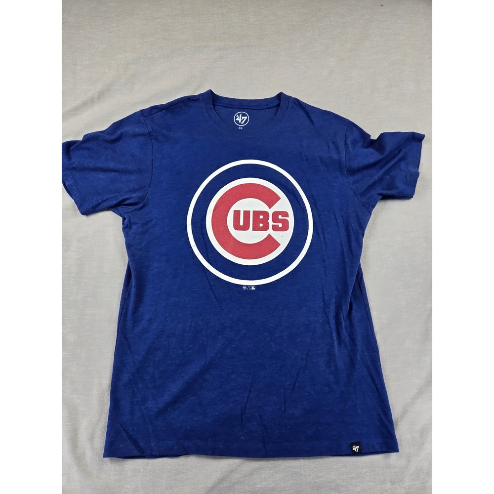 47 Brand Chicago Cubs MLB Mens Small Blue Heather Graphic T-Shirt Logo Tee
